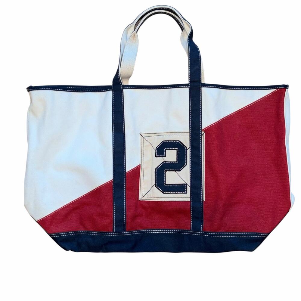 LL Bean Boat & Tote Canvas Open Top Bag Red White Blue Limited Edition Large